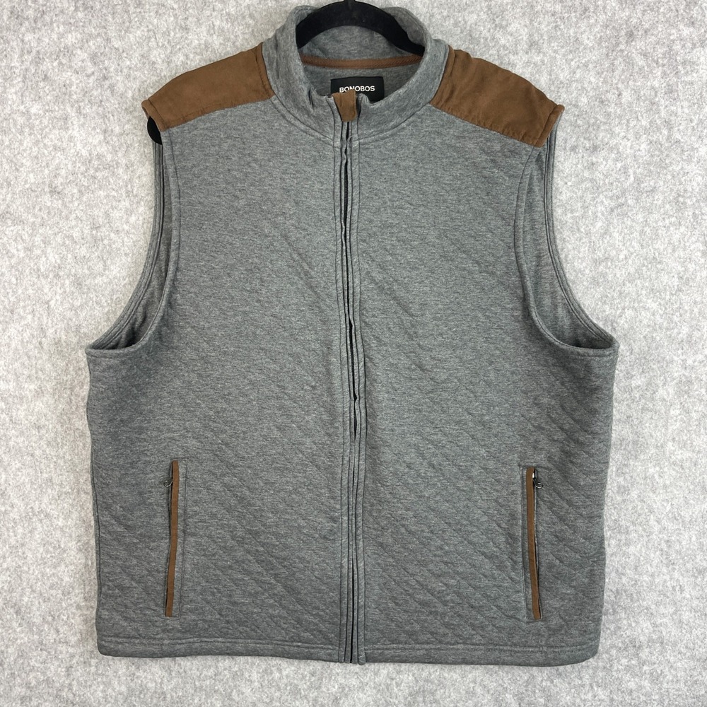 Bonobos Quilted Vest Mens XL Gray Full Zip Zippered Pockets Utility Preppy